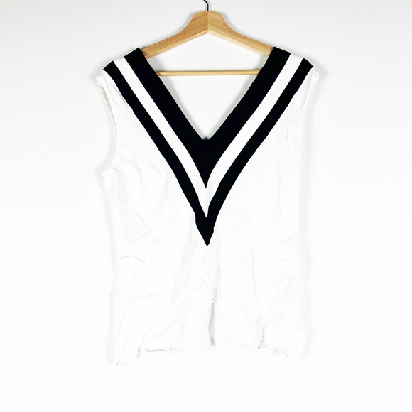 NEW Rag & Bone Daphne Varsity Sleeveless Deep V Neck Knit Pullover Sweater White